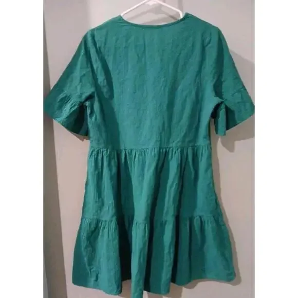 Womens Green Dress Short Sleeve Layered  Size Large Tiered Skirt Fancyinn   #103 - Picture 3 of 5